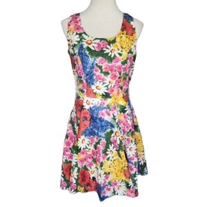 Vintage Robinsons milkmaid dress bright floral sleeveless dress size medium